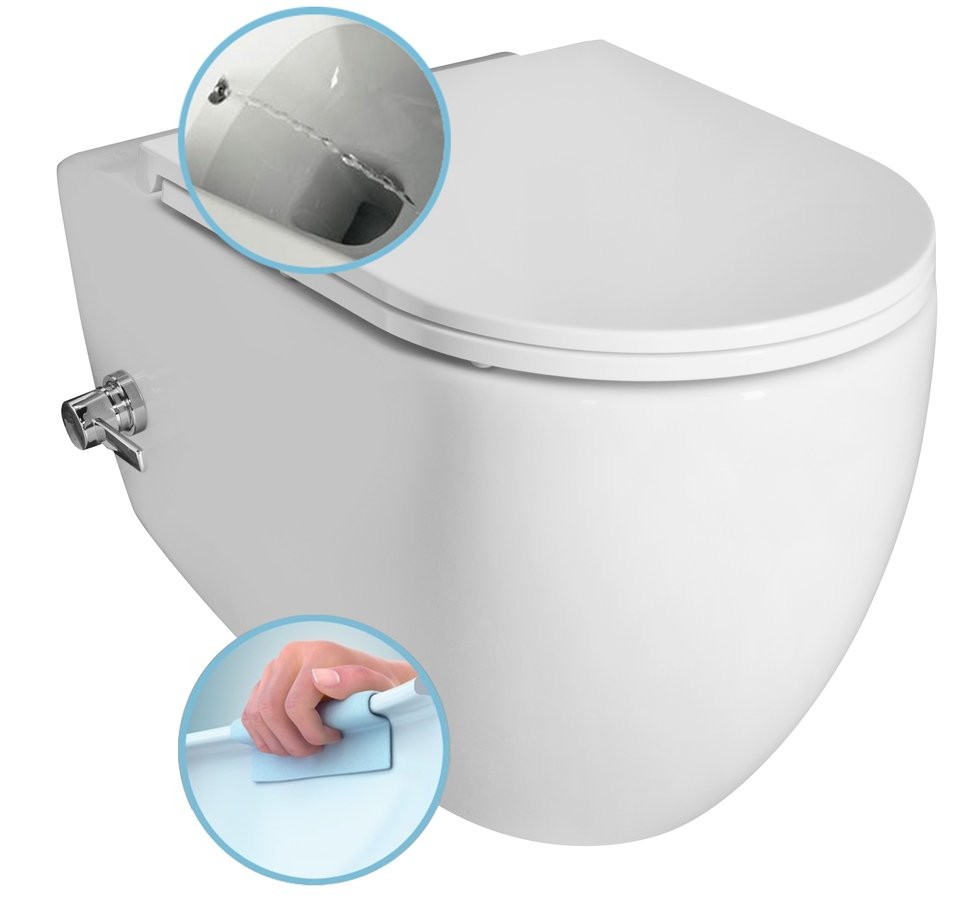E-shop ISVEA - INFINITY CLEANWASH závesná WC misa Rimless, integrovaný ventil a bidetová spŕška 36,5x53cm, biela 10NFS1001I