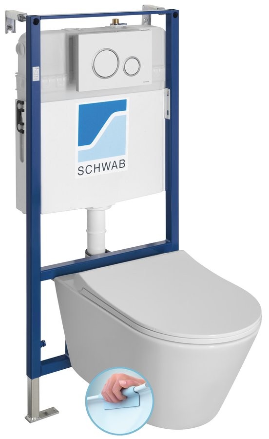 SAPHO - Závesné WC AVVA Rimless s podomietkovou nádržkou a tlačidlom Schwab, biela 100314-SET5