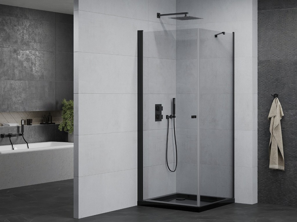 MEXEN/S - Pretória sprchovací kút 80x80 cm, transparent, čierna + sprchová vanička vrátane sifónu (852-080-080-70-00-4070B)