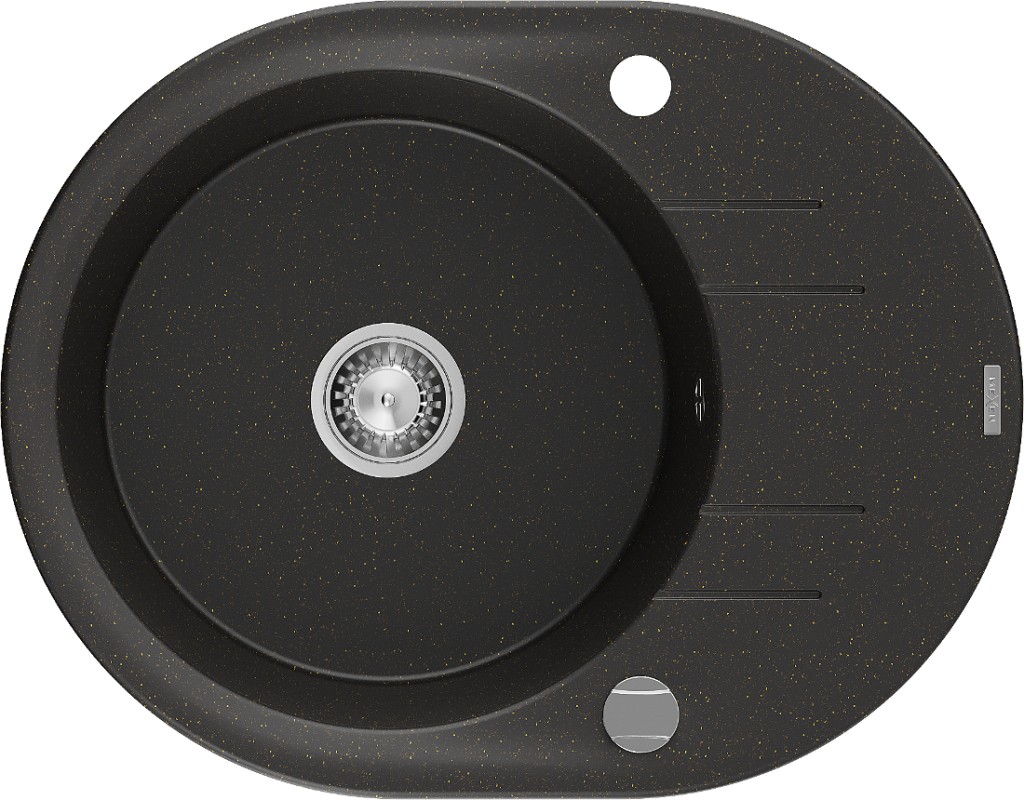 MEXEN MEXEN - Kevin granitový drez 1 s odkvapkávačom 586x458 mm, čierna/zlatý metalik, sifón chróm 6517581005-75