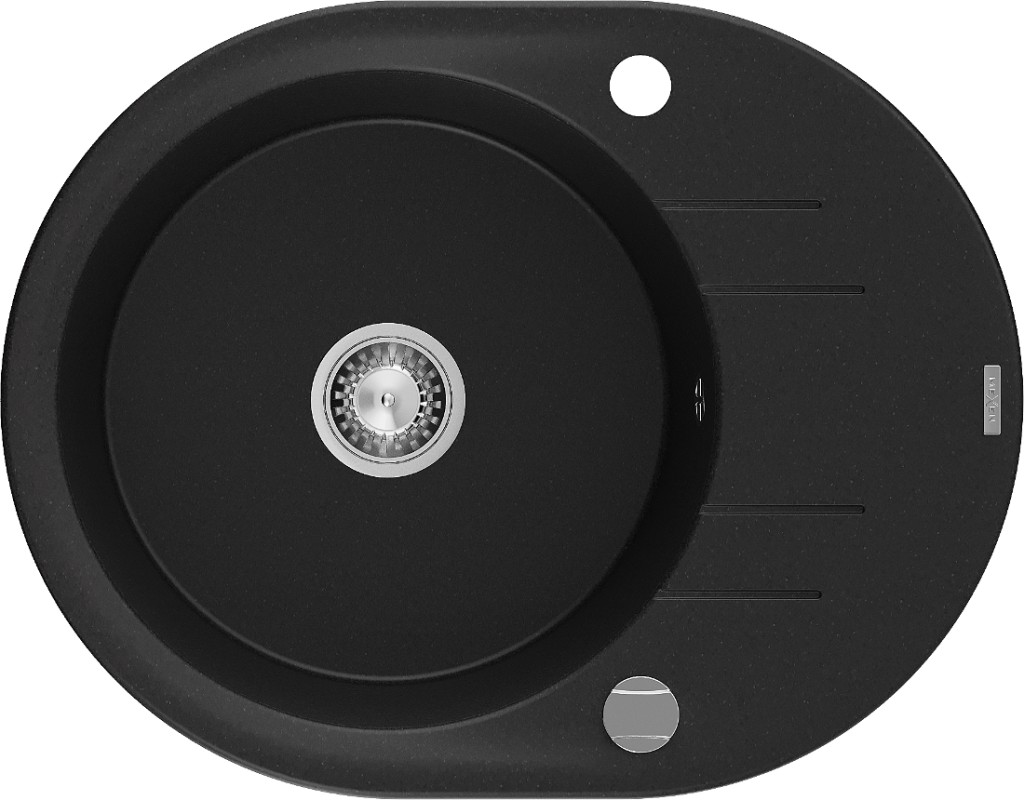 MEXEN MEXEN - Kevin granitový drez 1 s odkvapkávačom 586x458 mm, čierna, sifón chróm 6517581005-77