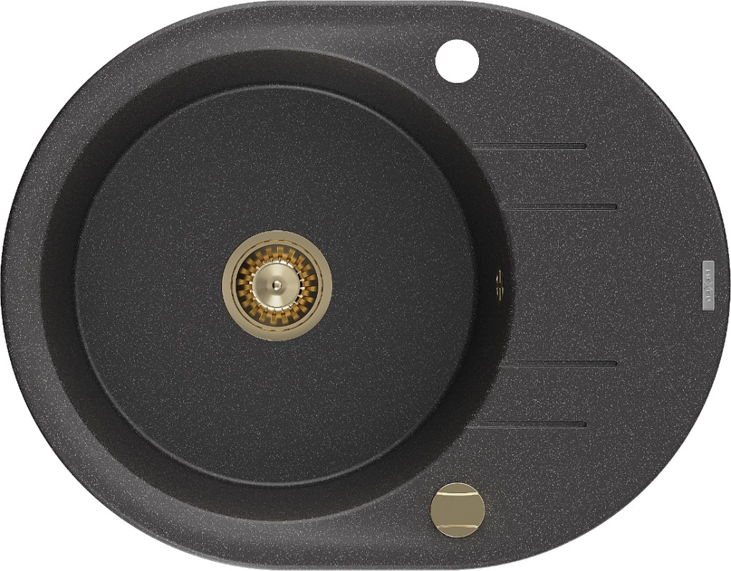 MEXEN/S MEXEN/S - Kevin granitový drez 1 s odkvapkávačom 586x458 mm, čierna kropenatá, + zlatý sifón 6517581005-76-G