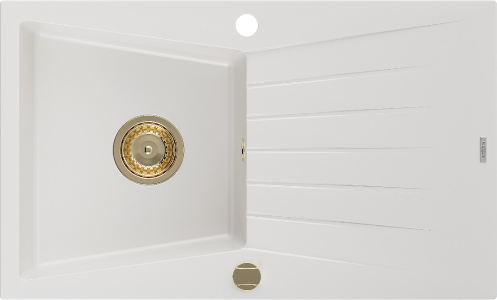 MEXEN/S MEXEN/S - Cesar granitový drez 1 s odkvapkávačom 775x470 mm, biela, + zlatý sifón 6514771010-20-G