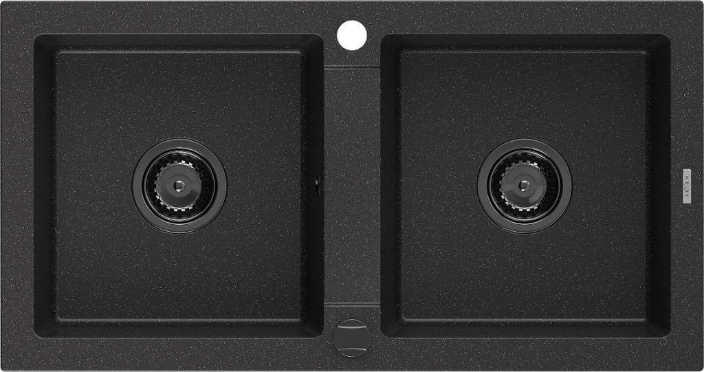 MEXEN/S MEXEN/S - Mario granitový drez 2-bowl 820 x 436 mm, čierna / strieborný metalik, + čierny sifón 6504822000-73-B