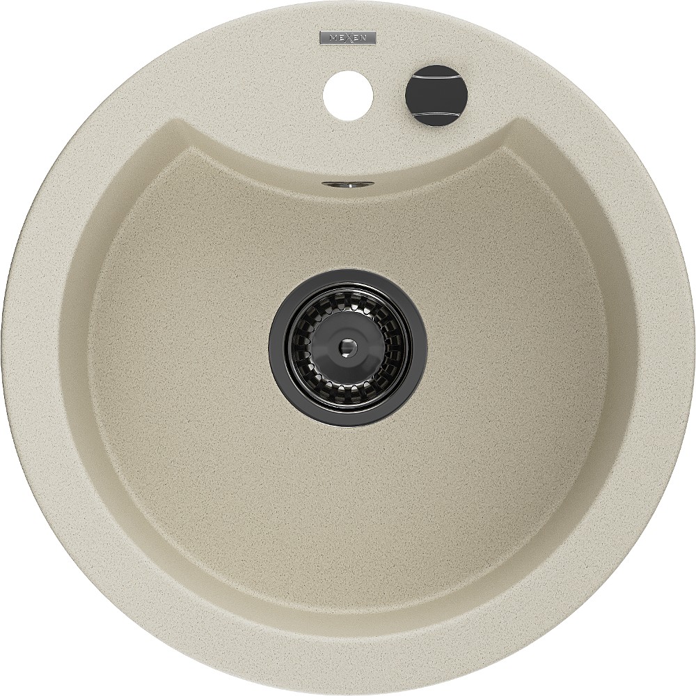 MEXEN/S MEXEN/S - Diego granitový drez 1 488 x 480 mm, béžová, + čierny sifón 6512481000-69-B