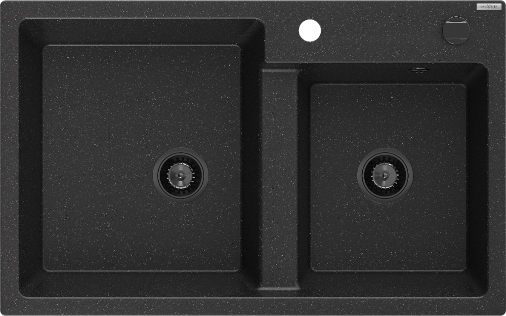 MEXEN/S MEXEN/S - Tomas granitový drez 2-bowl 800 x 500 mm, čierna/strieborný metalik, + čierny sifón 6516802000-73-B