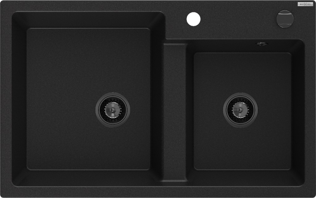 MEXEN/S MEXEN/S - Tomas granitový drez 2-bowl 800 x 500 mm, čierna, + čierny sifón 6516802000-77-B