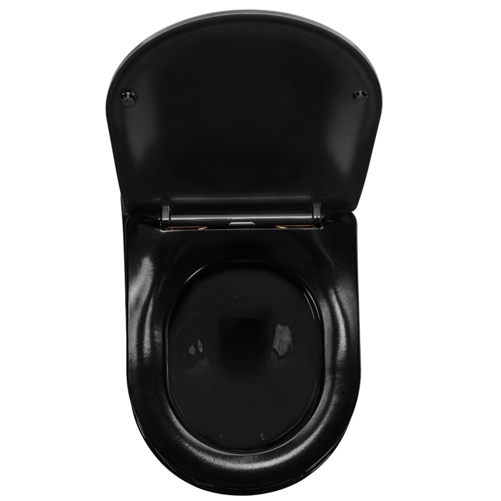 REA - Závesná WC misa vrátane sedátka Carlo Mini Flat čierna/zlatý prúžok + sedátko duraplast (REA-C8800)