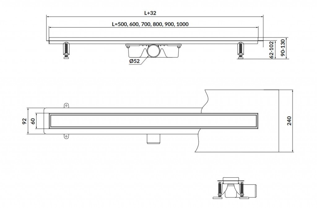 CERSANIT - Lineárny odtokový žľab TAKO 60 s obojstranným roštom, oceľ (S907-008)