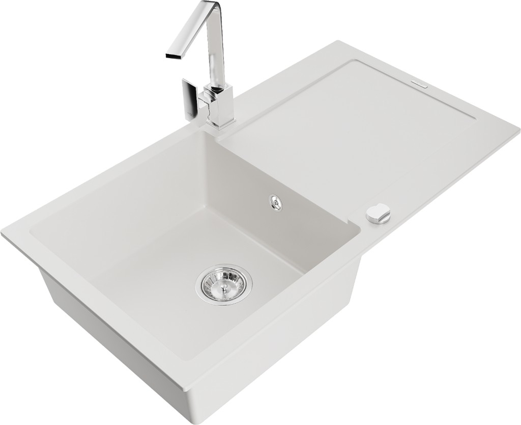 MEXEN/S MEXEN/S - Leo granitový drez 1-miska s odkvapkávačom vrátane batérie Rita, biela 6501-20-670300-00