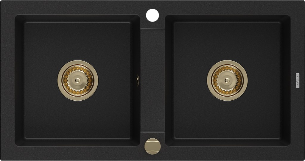 MEXEN/S MEXEN/S - Mario granitový drez 2-bowly 820 x 436 mm, čierny, zlatý sifón 6504822000-77-G