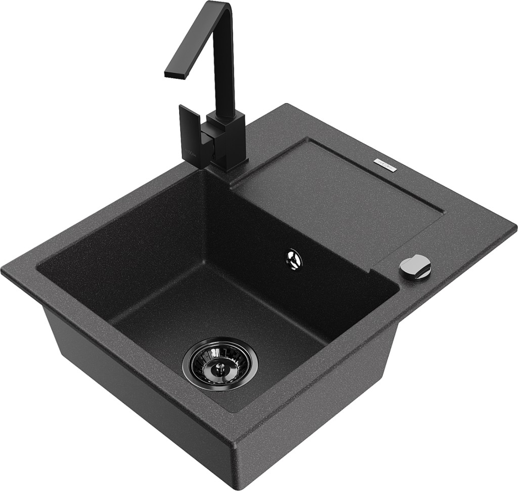 MEXEN/S MEXEN/S - Enzo granitový drez 1-miska s odkvapkávačom vrátane batérie Rita, čierny kropenatý 6506-76-670300-70-B