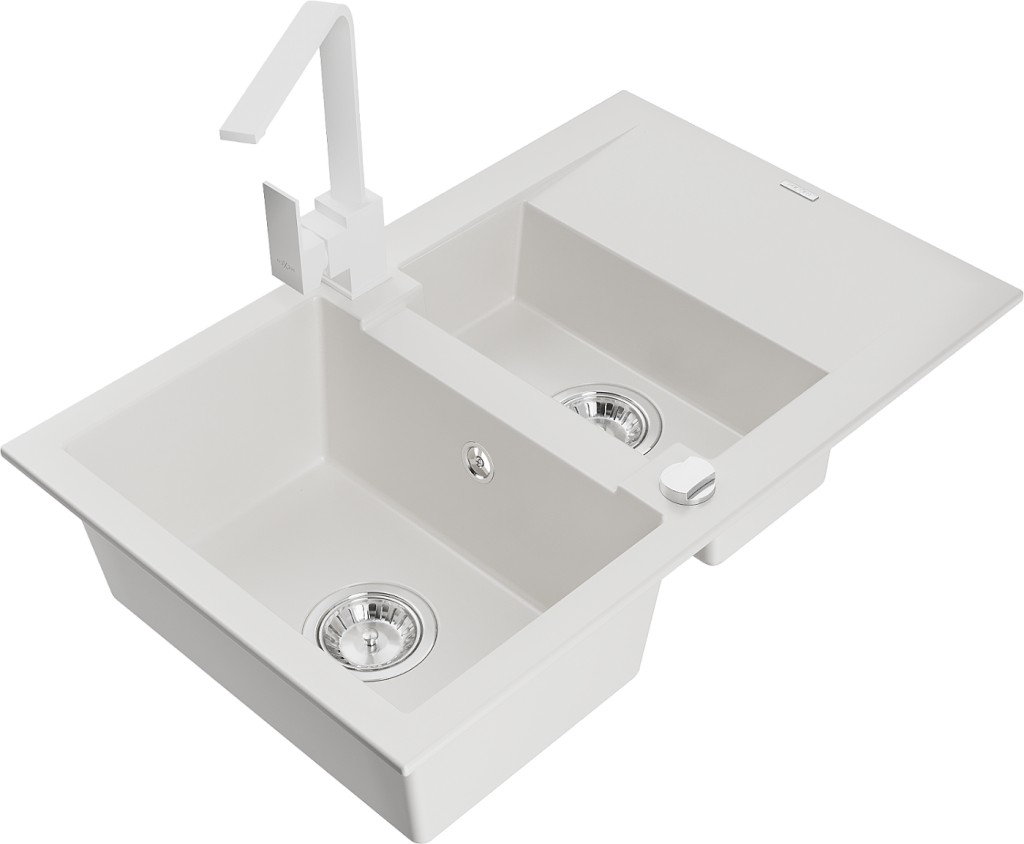 MEXEN/S MEXEN/S - Gaspar granitový drez 1.5 s odkvapkávačom vrátane batérie Rita, biela 6507-20-670300-20