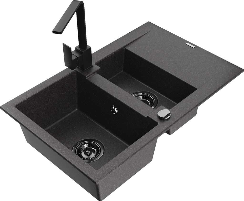 MEXEN/S MEXEN/S - Gaspar granitový drez 1.5 s odkvapkávačom vrátane batérie Rita, čierny kropenatý 6507-76-670300-70-B