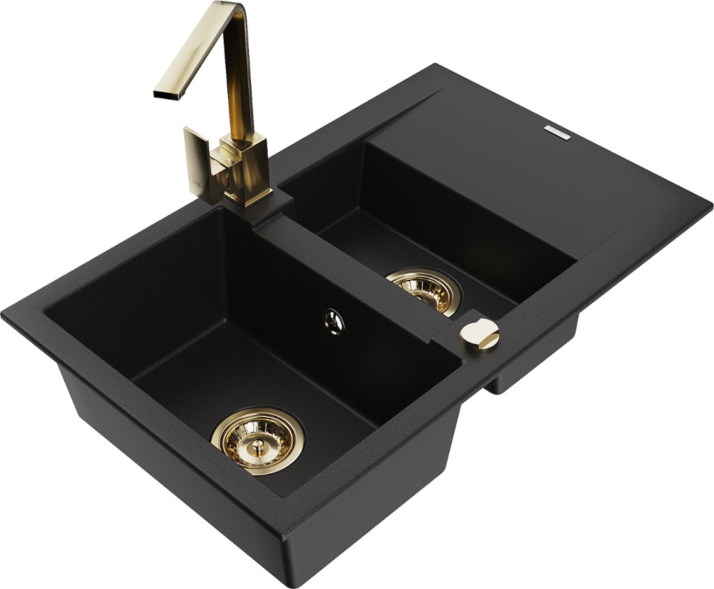 MEXEN/S MEXEN/S - Gaspar granitový drez 1.5 s odkvapkávačom vrátane batérie Rita, čierny 6507-77-670300-50