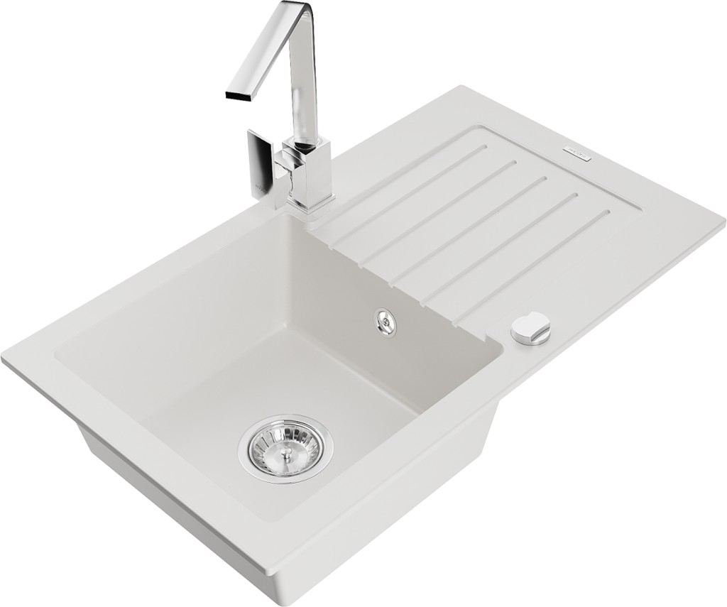 MEXEN/S MEXEN/S - Pablo granitový drez 1-miska s odkvapkávačom vrátane batérie Rita, biela 6510-20-670300-00