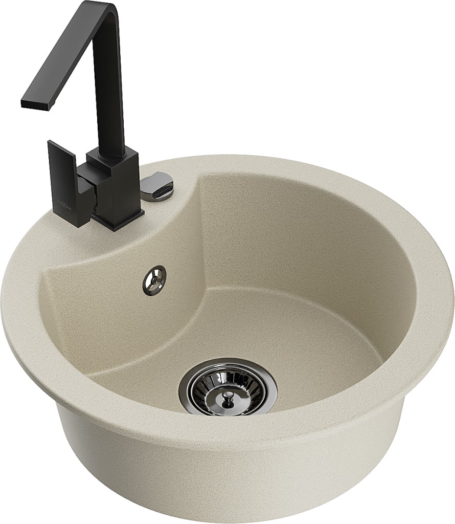 MEXEN/S MEXEN/S - Diego granitový drez 1-miska vrátane batérie Rita, béžový 6512-69-670300-70