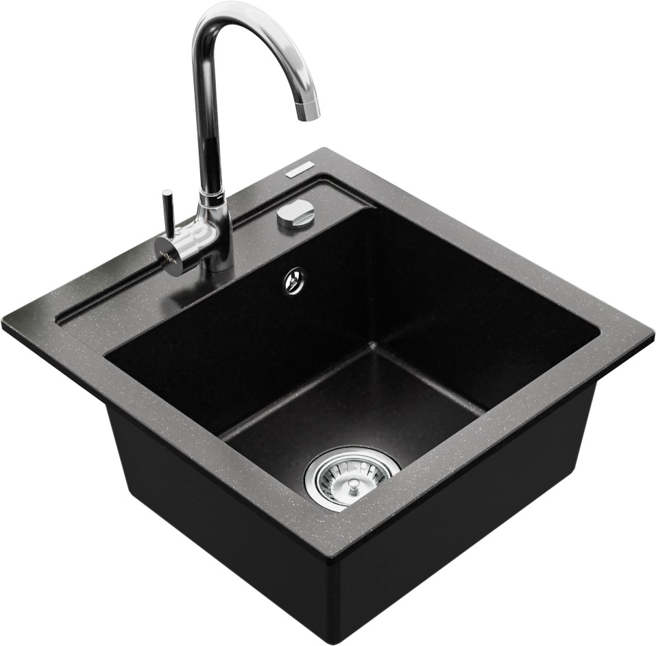MEXEN/S MEXEN/S - Vito granitový drez 1-miska vrátane batérie Telma, čierna/strieborný metalik 6503-73-670200-00