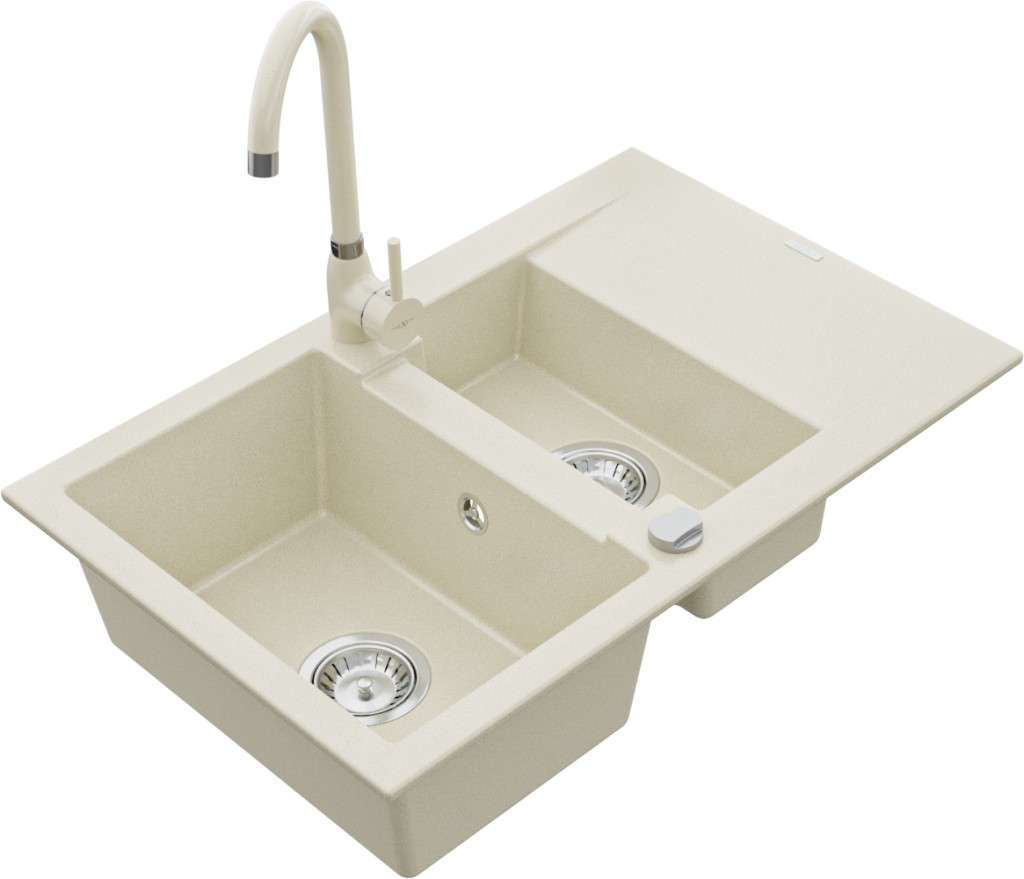 MEXEN/S MEXEN/S - Gaspar granitový drez 1.5 s odkvapkávačom vrátane batérie Telma, béžováy 6507-69-670200-69