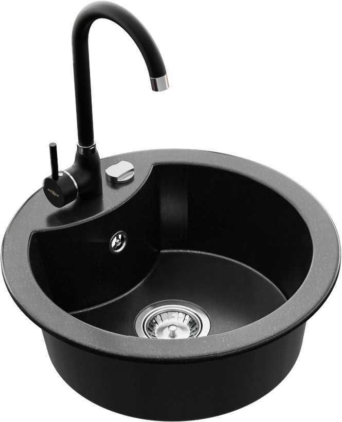 MEXEN/S MEXEN/S - Diego granitový drez 1-miska vrátane batérie Telma, čierna/strieborný 6512-73-670200-70