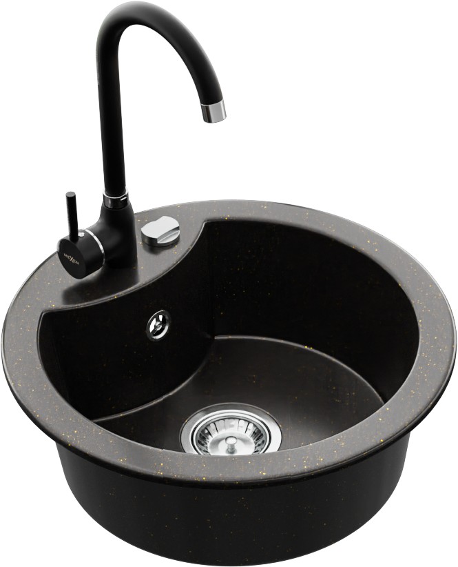 MEXEN/S MEXEN/S - Diego granitový drez 1-miska vrátane batérie Telma, čierna/zlatý 6512-75-670200-70