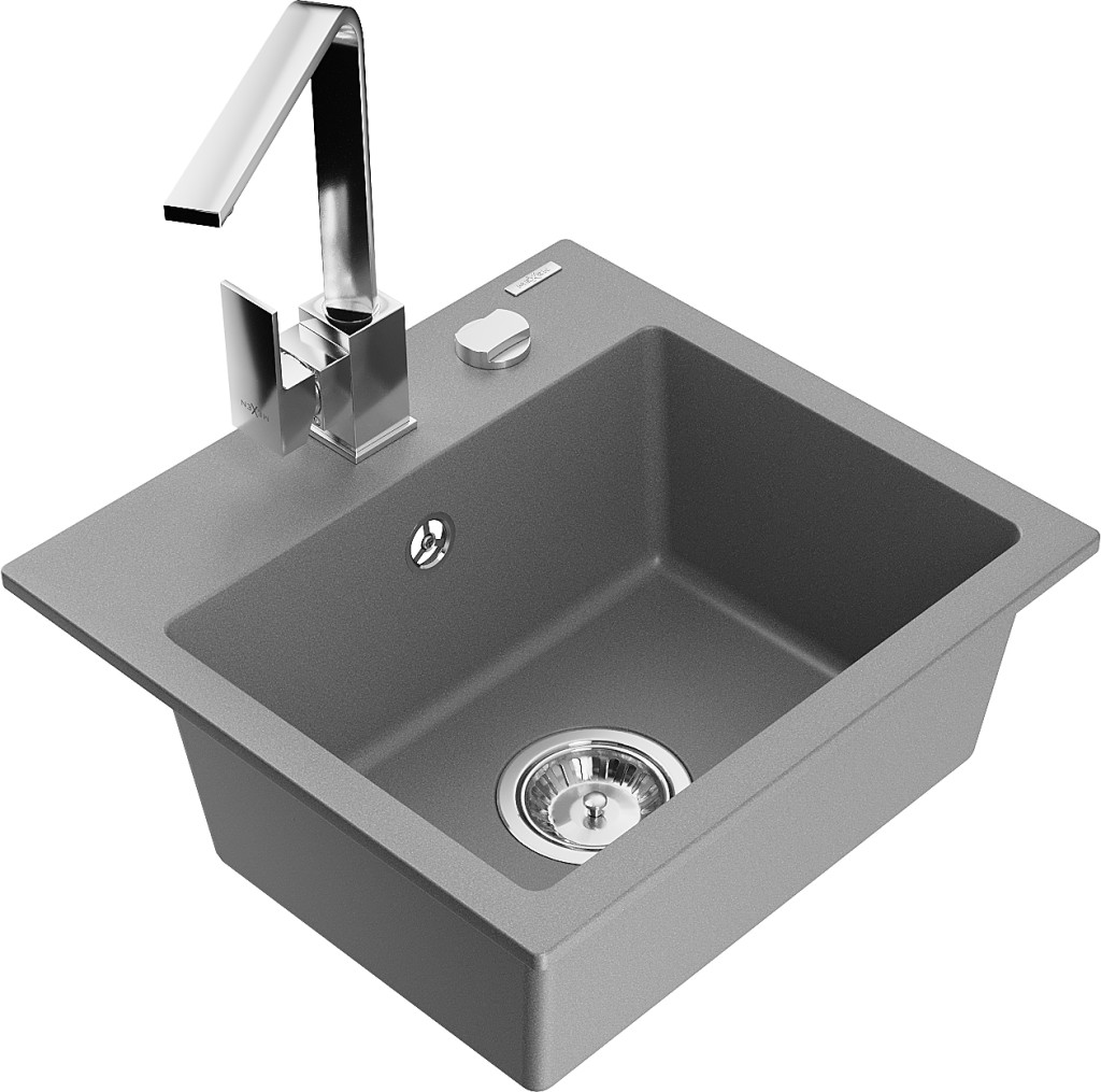 MEXEN/S MEXEN/S - Milo granitový drez 1-miska vrátane batérie Rita, šedý 6505-71-670300-00