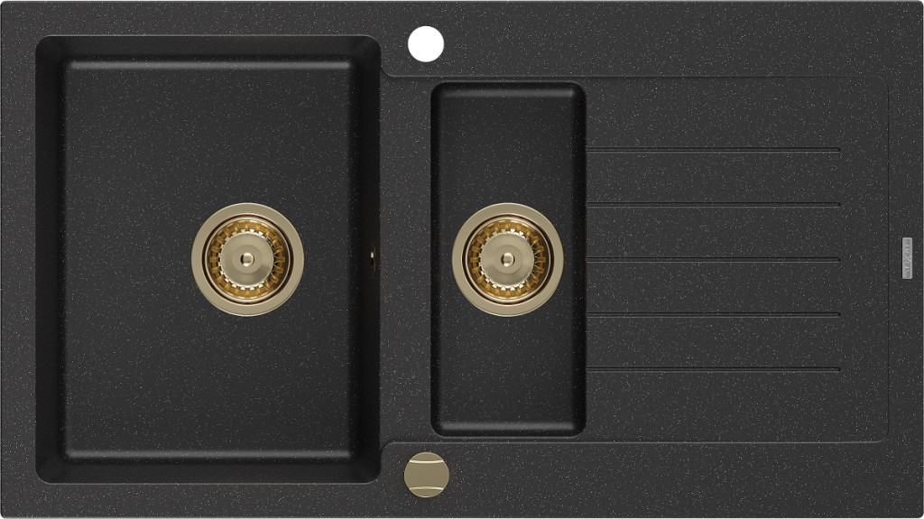 MEXEN/S MEXEN/S - Matias granitový drez 1.5 s odkvapkávačom 900 x 505 mm, čierna/strieborná 6502901505-73-G