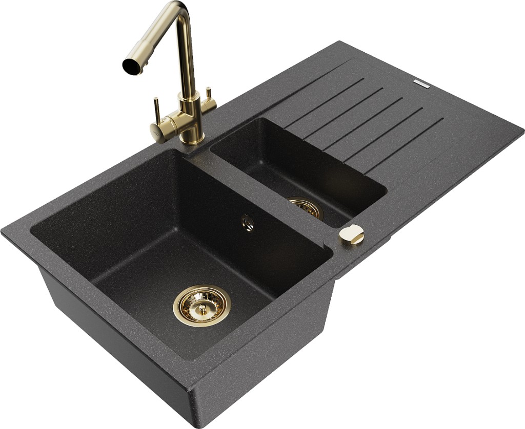 MEXEN/S MEXEN/S - Matias granitový drez 1.5 s odkvapkávačom vrátane batérie Duero, čierna kropenatý 6502-76-671600-50