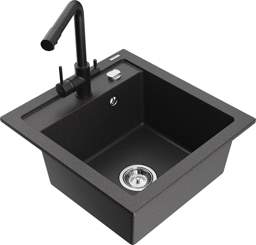 MEXEN/S MEXEN/S - Vito granitový drez 1-miska vrátane batérie Duero, čierna kropenatý 6503-76-671600-70