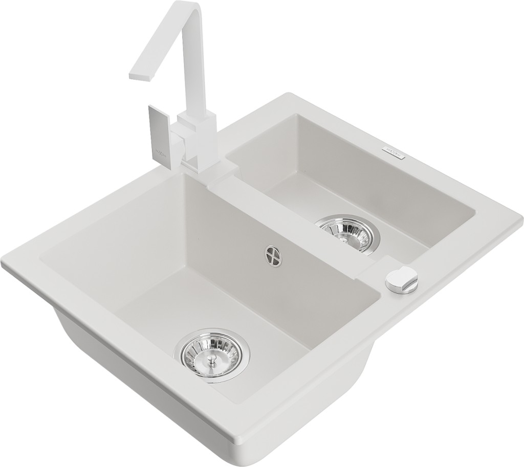 MEXEN/S MEXEN/S - Carlos granitový drez 1.5 vrátane batérie Rita, biela 6518-20-670300-20