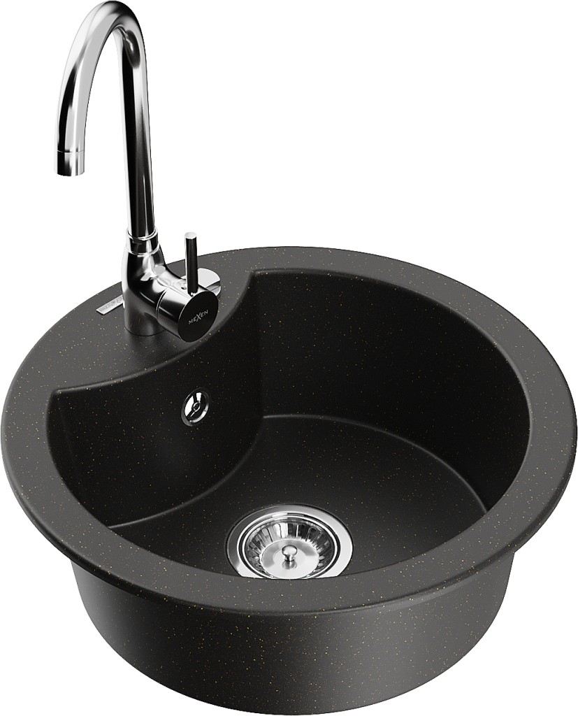 MEXEN/S MEXEN/S - Diego granitový drez vrátane batérie Telma, čierna/zlatá 6512-75-670200-00