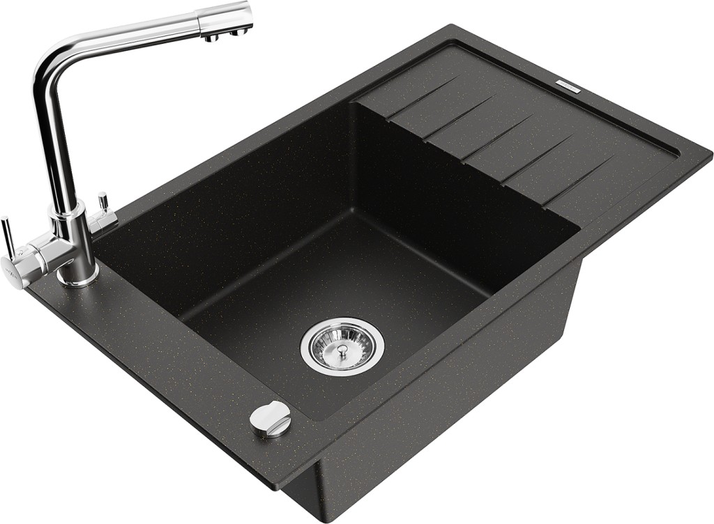 MEXEN/S MEXEN/S - Elias granitový drez 1-miska vrátane batérie Duero, čierna/zlatá metalik 6511-75-671600-00