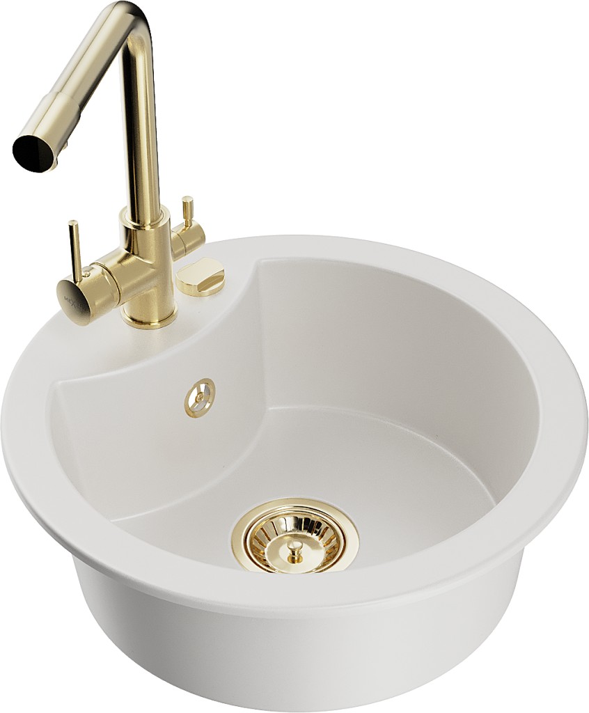 MEXEN/S MEXEN/S - Diego granitový drez 1-miska vrátane batérie Duero, biela 6512-20-671600-50