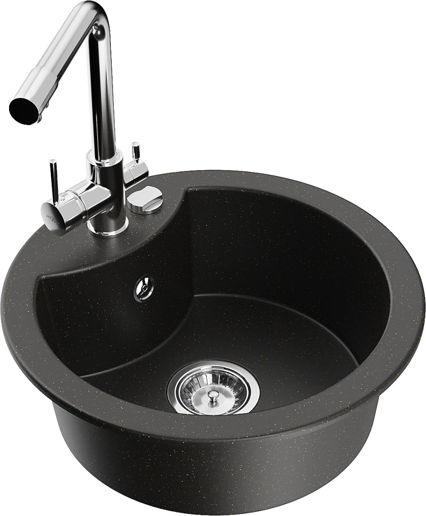 MEXEN/S MEXEN/S - Diego granitový drez 1-miska vrátane batérie Duero, čierna/zlatá metalik 6512-75-671600-00