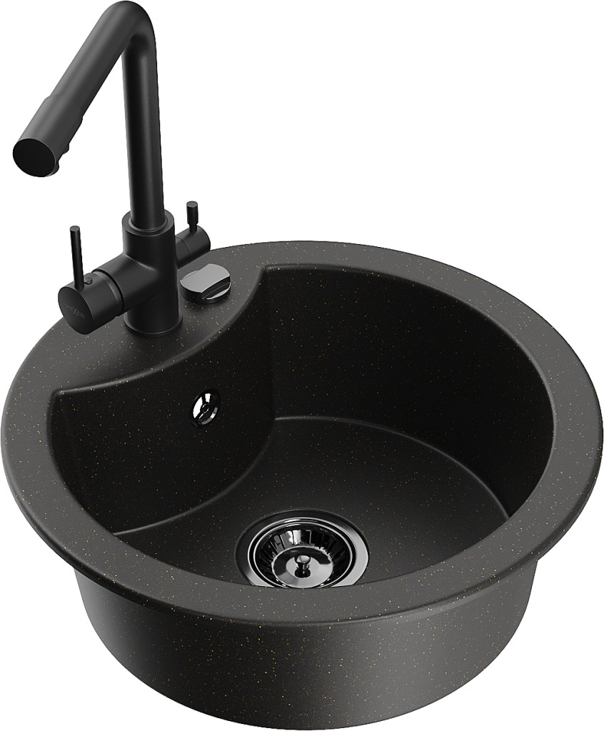 MEXEN/S MEXEN/S - Diego granitový drez vrátane batérie Duero, čierna / zlatá metalik 6512-75-671600-70-B