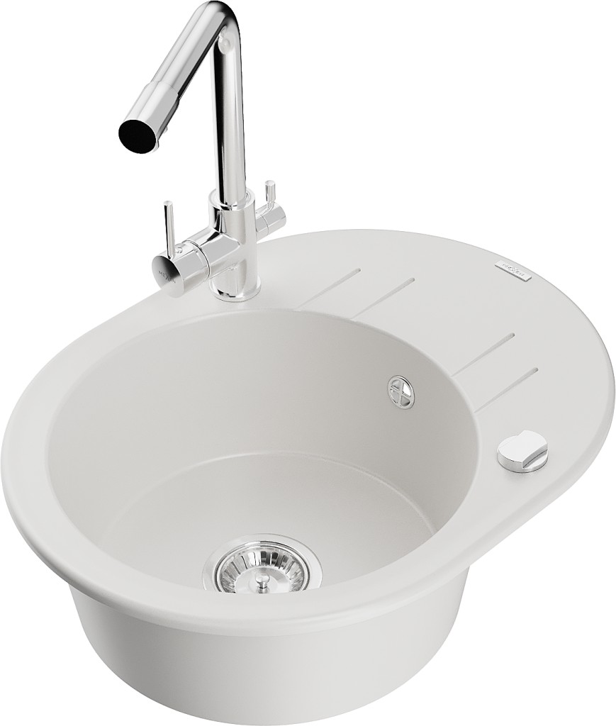 MEXEN/S MEXEN/S - Kevin granitový drez s odkvapkávačom vrátane batérie Duero, biela 6517-20-671600-00