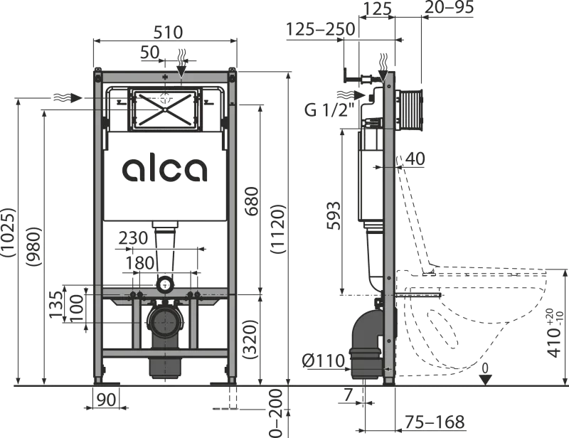 Alcadrain Predstenový inštalačný systém pre suchú inštaláciu (do sadrokartónu) AM101/1120 (AM101/1120)