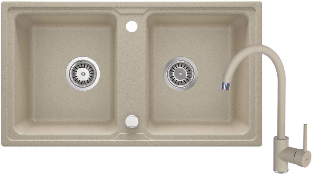 DEANTE DEANTE - Zorba sandy - Granitový drez vrátane batérie, 2 - bowl ZQZA7203