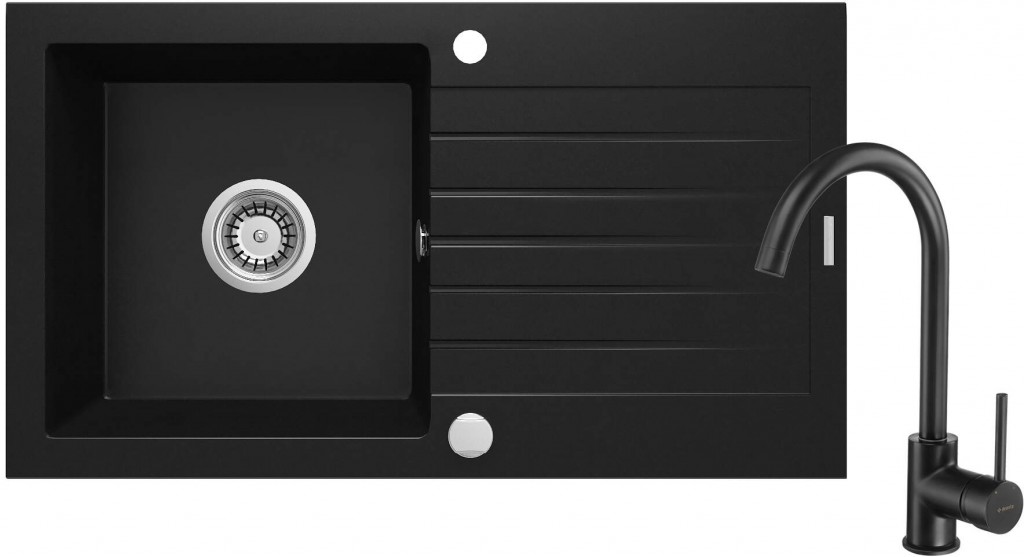 DEANTE DEANTE - Zorba čierna - Granitový drez vrátane batérie, 1 - bowl s odkvapkávačom ZQZVN113