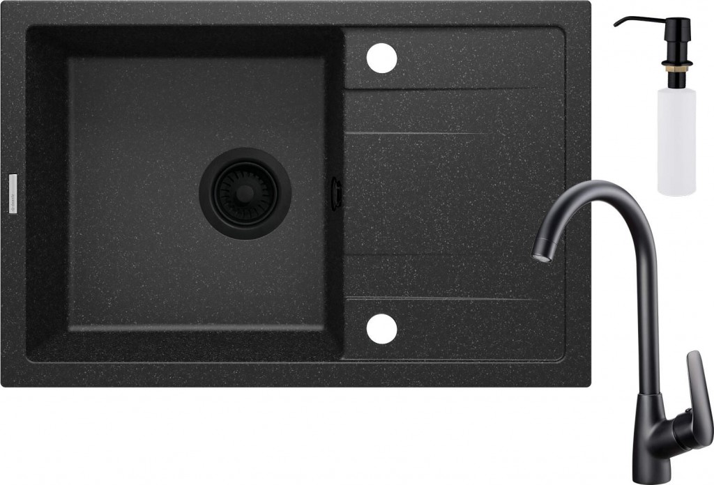 DEANTE DEANTE - Corio grafit - Granitový drez vrátane batérie, 1 - bowl s odkvapkávačom - with dispenser ZRCC2113