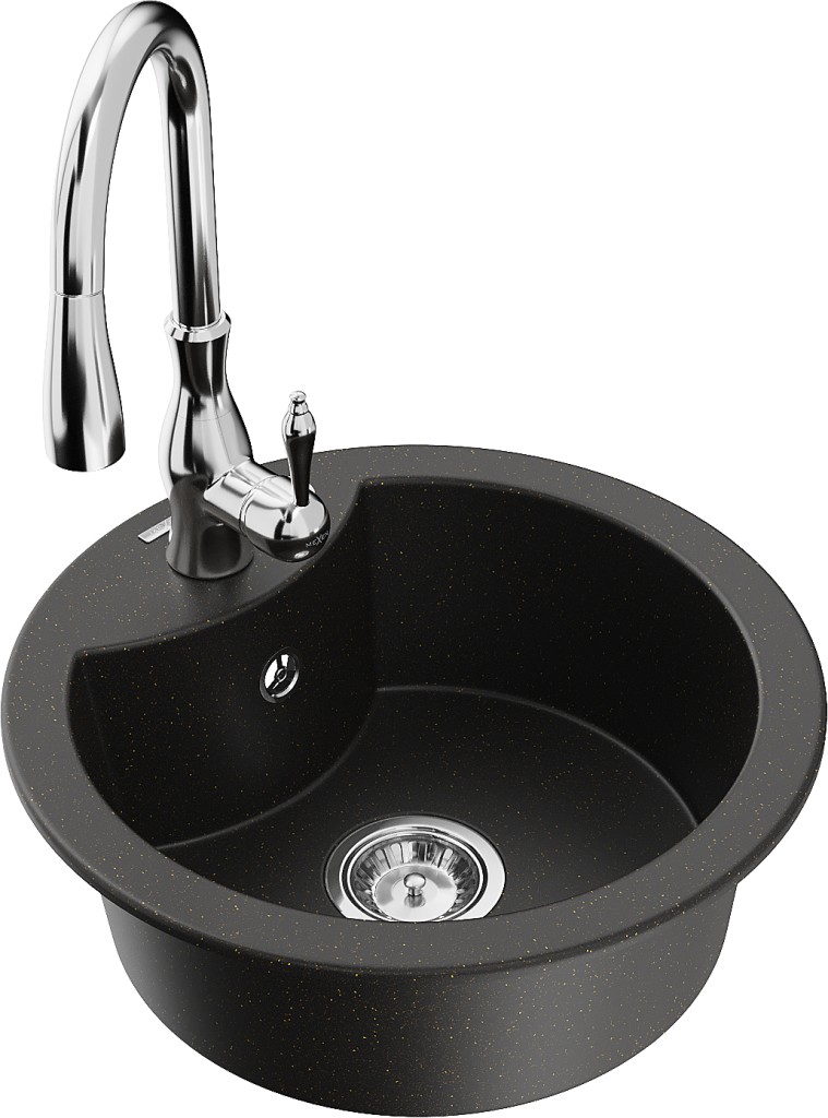 MEXEN/S MEXEN/S - Diego granitový drez 1-miska vrátane batérie Savita, čierna/zlatá metalik 6512-75-672601-00