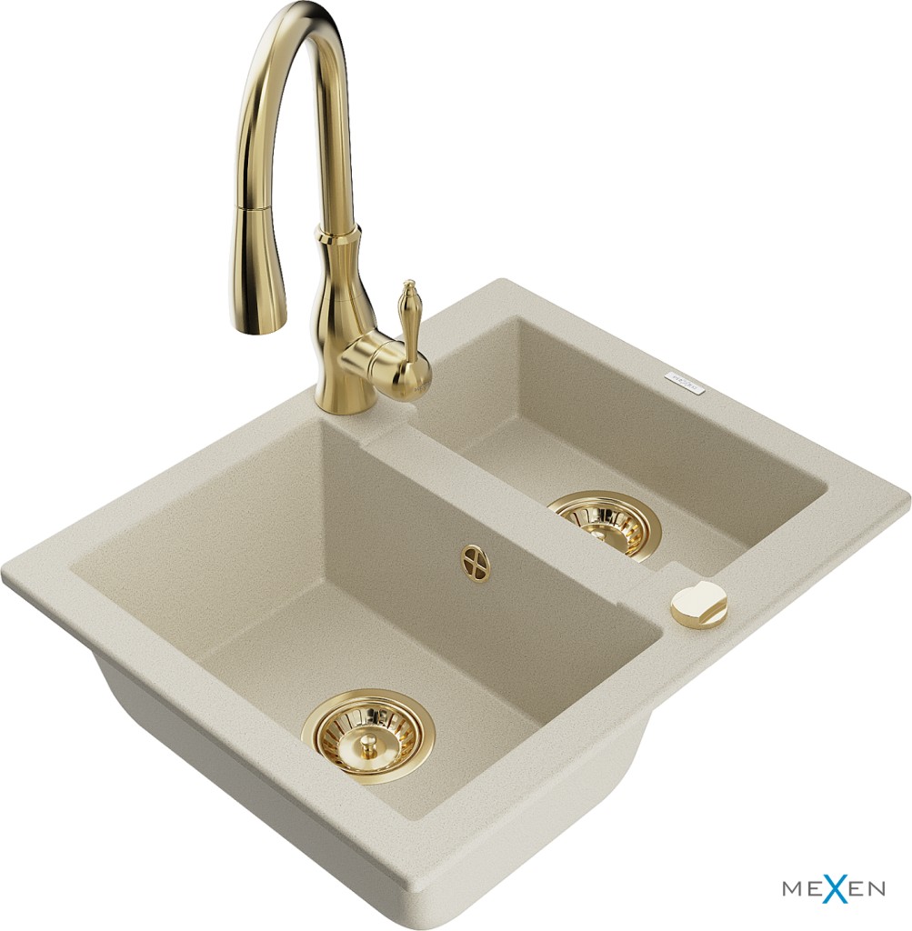 MEXEN/S MEXEN/S - Carlos granitový drez 1.5 vrátane batérie Savita, béžová 6518-69-672601-50