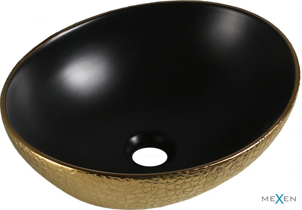 MEXEN - Elza umývadlo na dosku 40 x 33 cm, czarna mat/zlato dekor 21014028