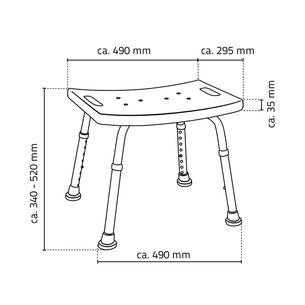 RIDDER - HANDICAP Kúpeľňová stolička, nastavitelná výška, biela (A00601101)