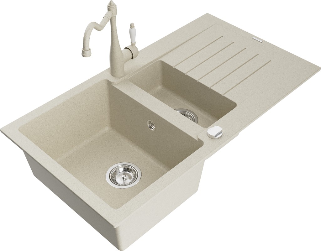 MEXEN/S MEXEN/S - Matias granitový drez 1.5 s odkvapkávačom vrátane batérie Carla, béžová 6502-69-670700-69