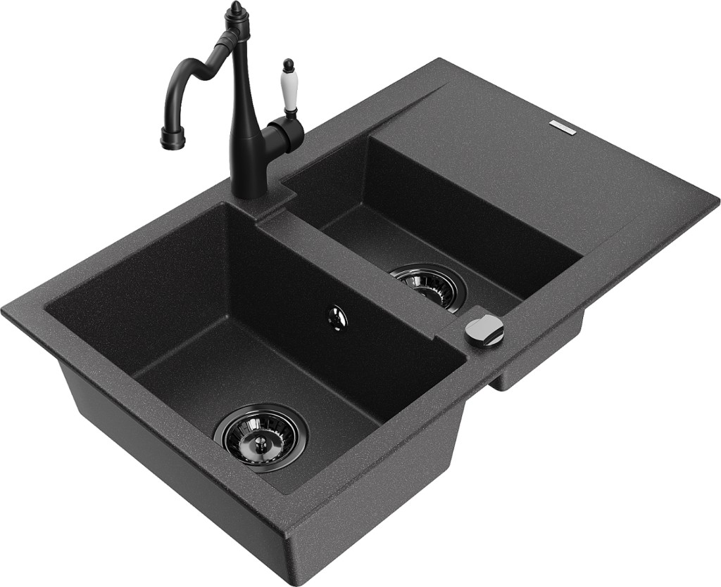 MEXEN/S MEXEN/S - Gaspar granitový drez 1.5 s odkvapkávačom vrátane batérie Carla, čierna kropenatá 6507-76-670700-70-B
