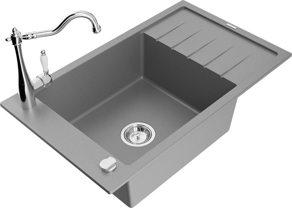 MEXEN/S MEXEN/S - Elias granitový drez 1-miska vrátane batérie Carla, šedá 6511-71-670700-00