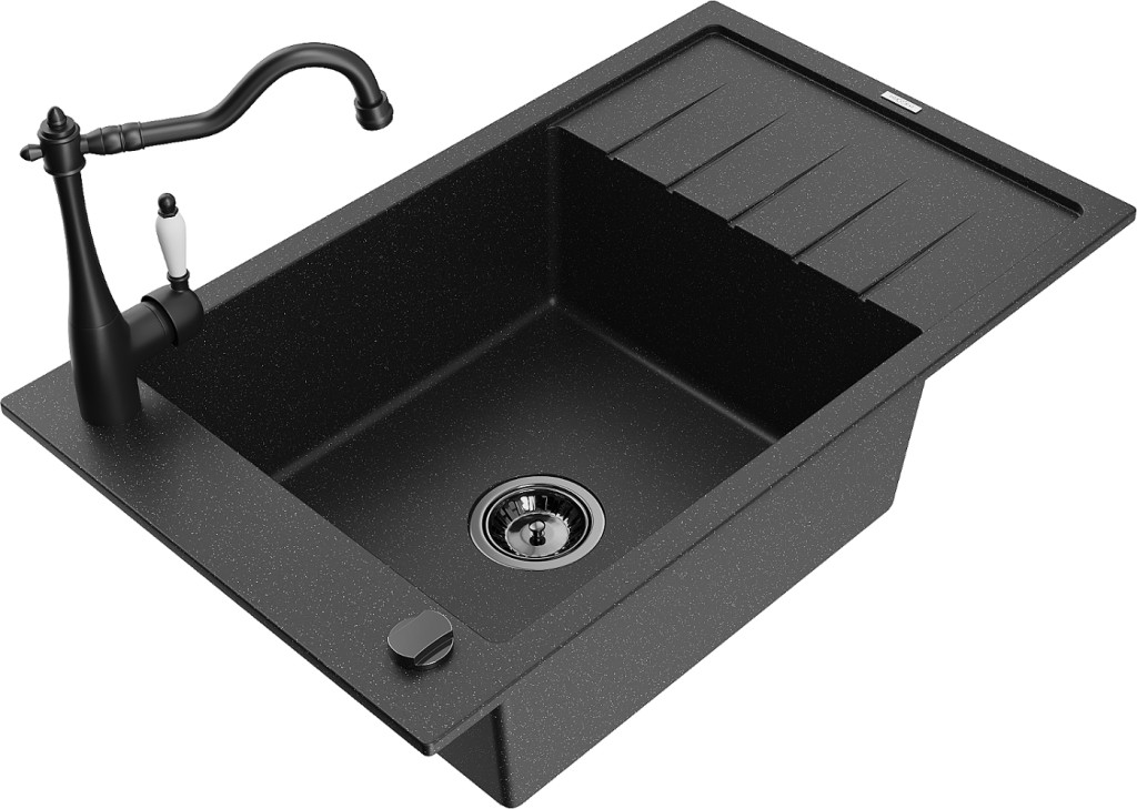MEXEN/S MEXEN/S - Elias granitový drez 1-miska vrátane batérie Carla, čierna/strieborná metalík 6511-73-670700-70-B