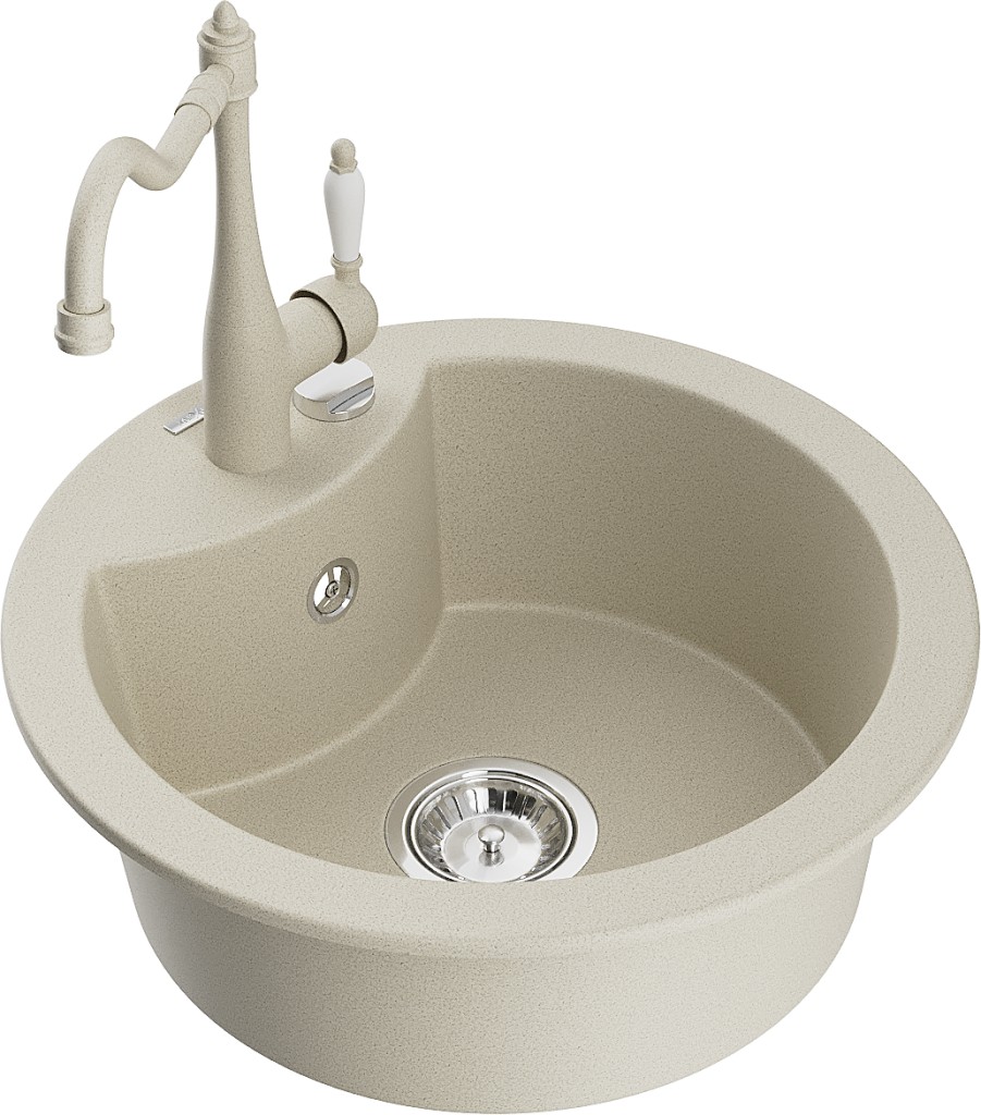 MEXEN/S MEXEN/S - Diego granitový drez 1-miska vrátane batérie Carla, béžová 6512-69-670700-69