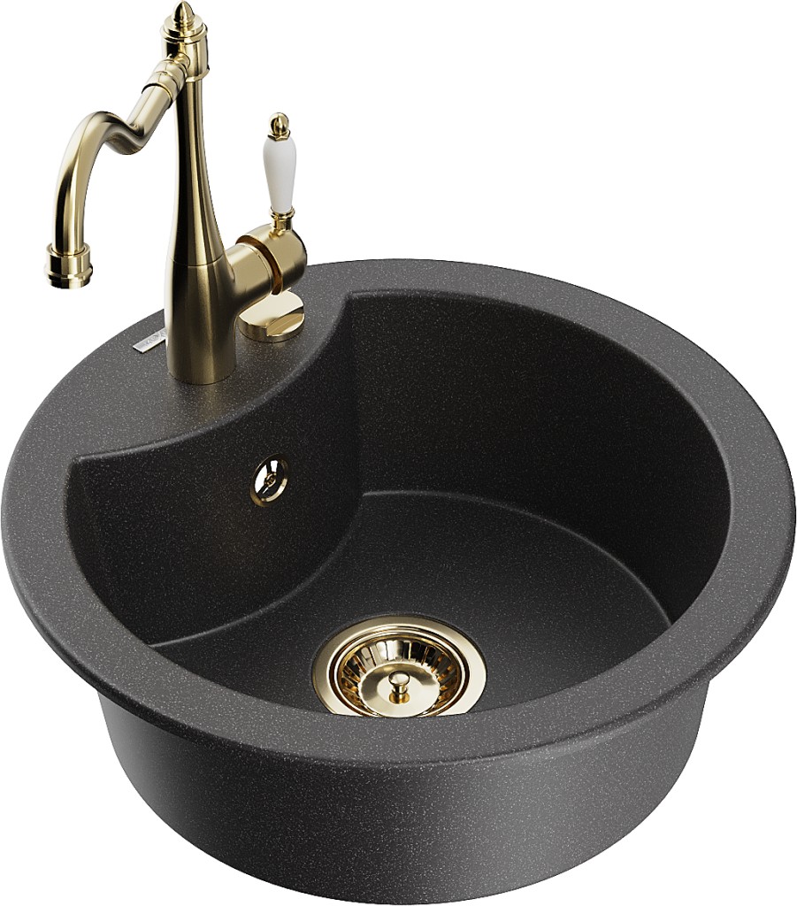 MEXEN/S MEXEN/S - Diego granitový drez 1-miska vrátane batérie Carla, čierna kropenatá 6512-76-670700-50